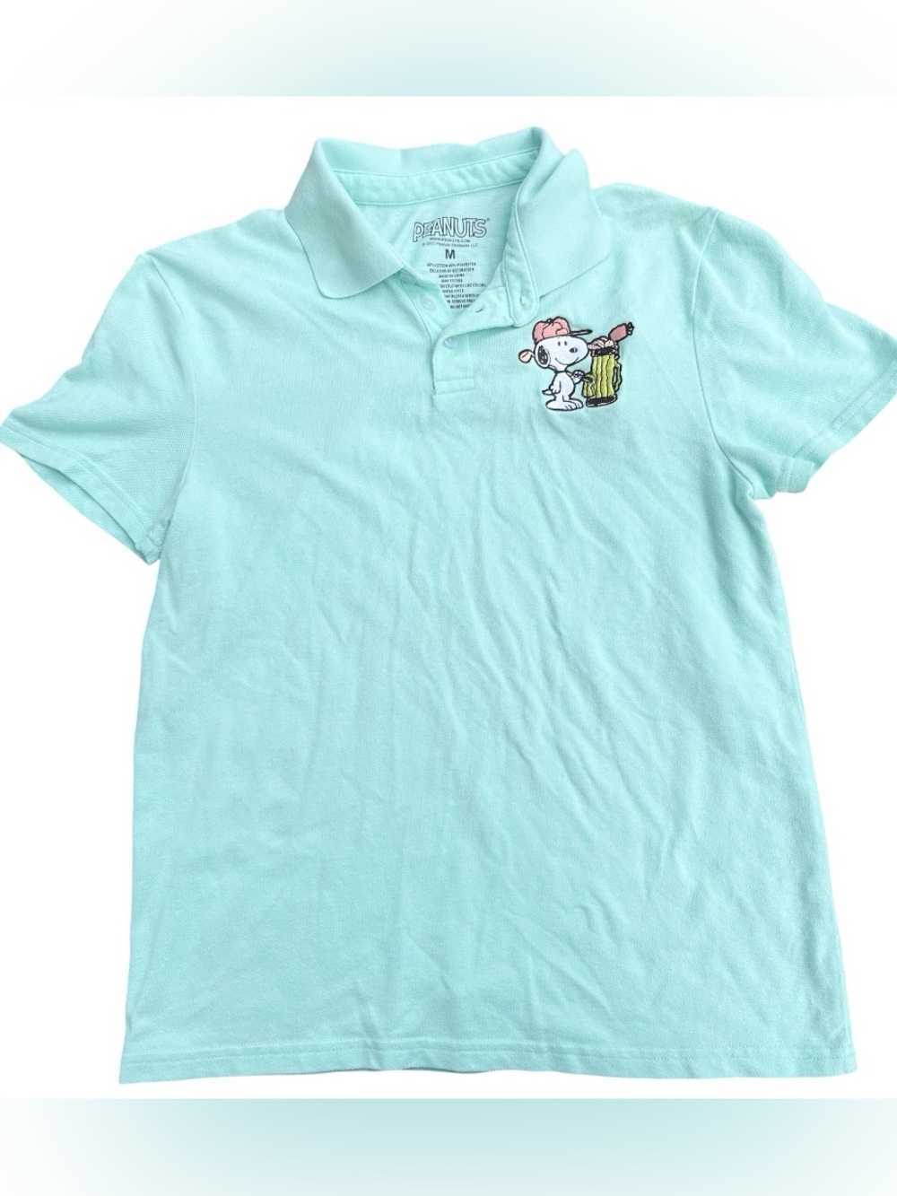 Peanuts Polo Shirt Mens Medium Beach Glass Green Embroidered Snoopy Golf Outdoor